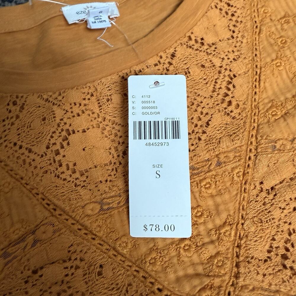 Anthropologie Eze Sur Mer Cotton Top Yellow, Long Sleeve, Size Small Boho NWT - Picture 5 of 12